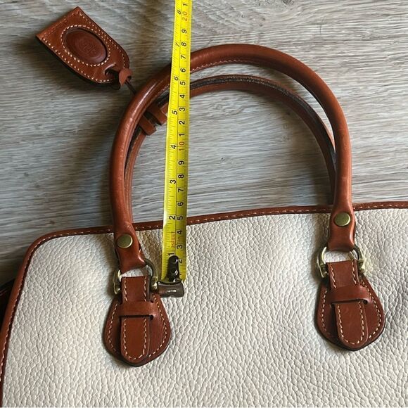 VTG 90s Liz Claiborne Leather Rolled Dual Handle Cream Pebbled Leather brown Bag - Picture 14 of 15